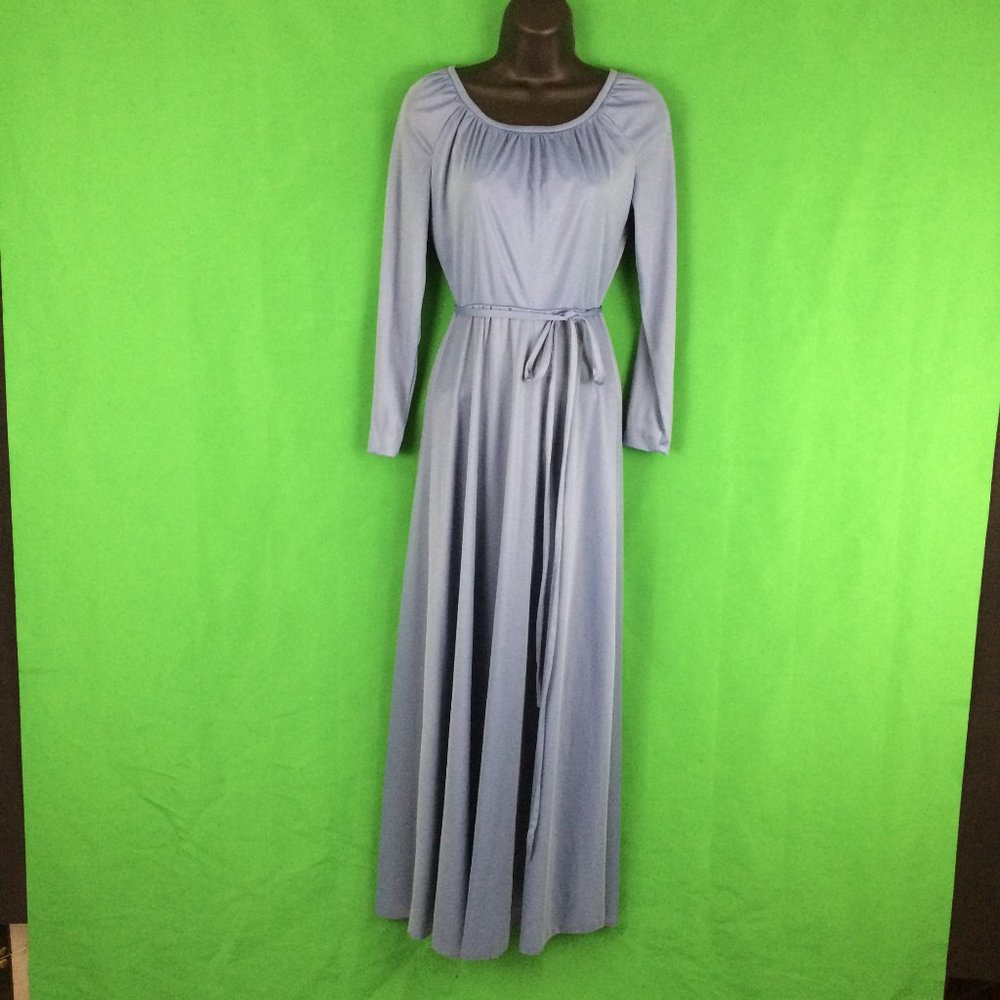 Vintage 70s House of Bianchi Blue Maxi Dress XS‎ 32 Bust 24 Waist Long Sleeve